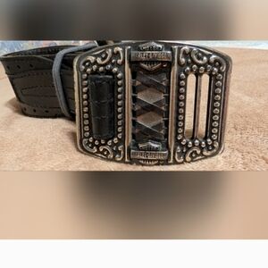 Vintage Authentic Harley-Davidson® Black Quality Leather Belt Silver Tone